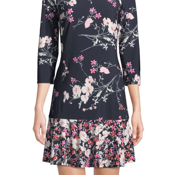 ELIZA J Long-Sleeve Floral-Print Ruffle-Hem Dress - Picture 2 of 7